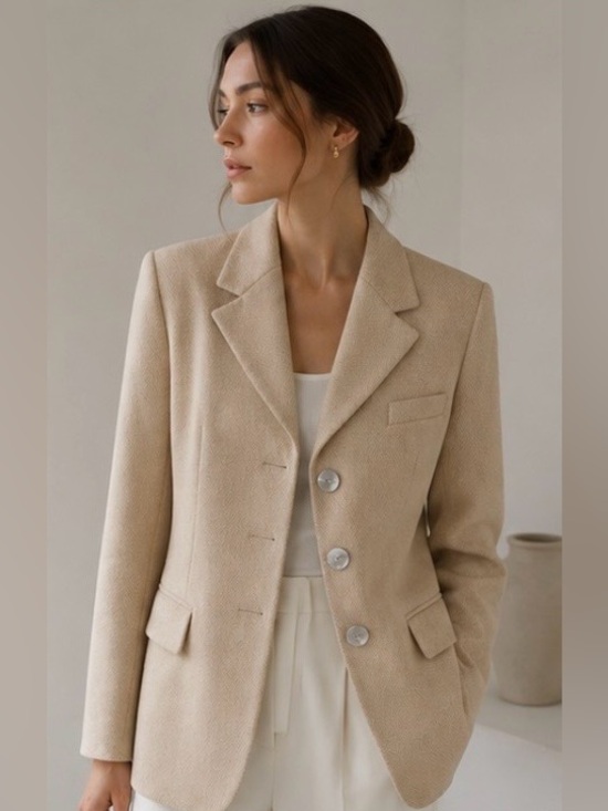 Escada Jackets & Blazers - Vintage Escada Beige Tailored Three-Button Wool Blazer